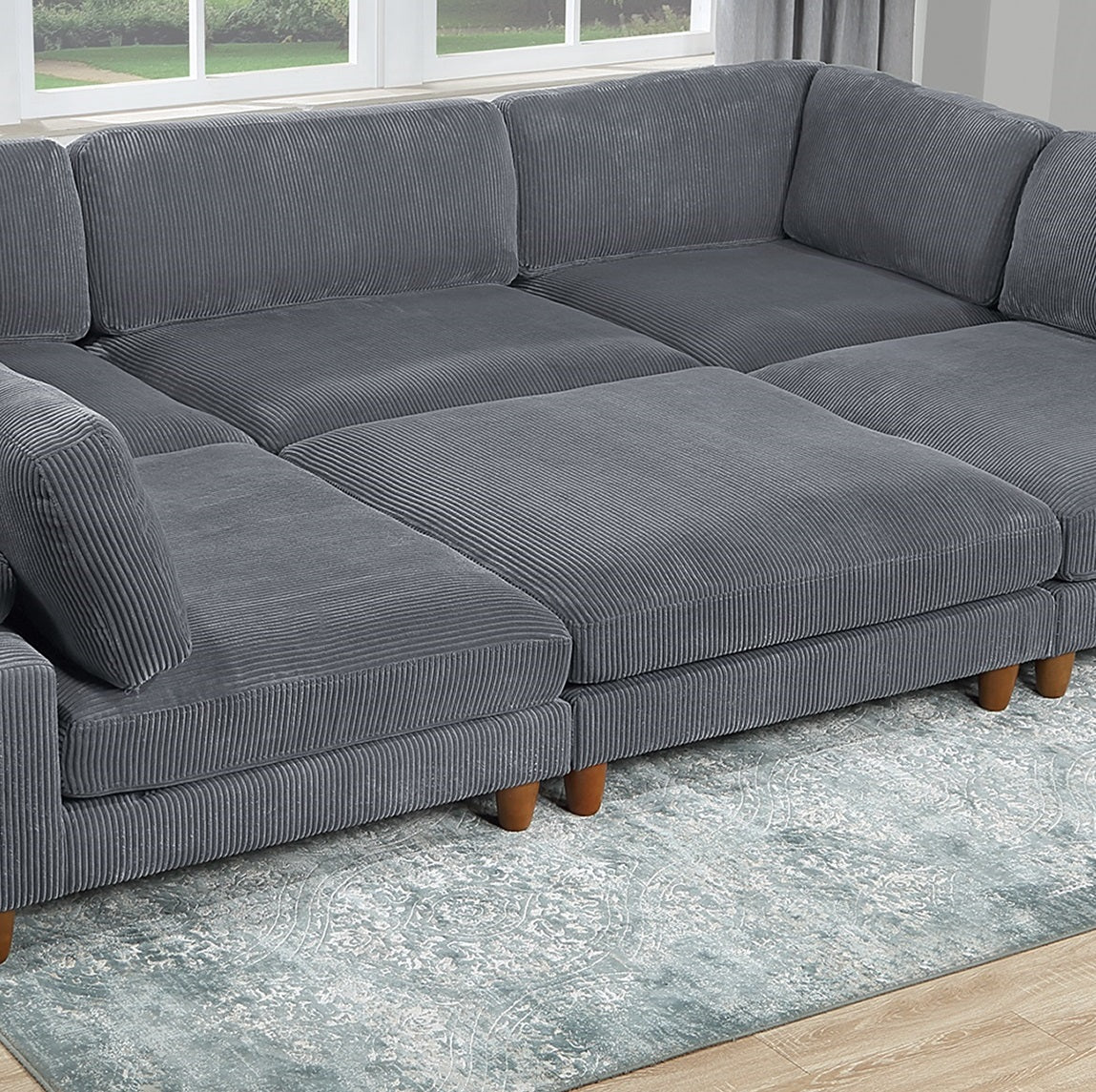 Contemporary Dark Gray 6Pc Modular Sectional Set Corduroy Upholstery Couch 2X Corner Wedge, 3X Armless Chairs 1X Ottoman Living Room Dark Gray Primary Living Space Cushion Back Contemporary,Modern Modular Rubberwood Corduroy 6 Seat