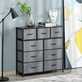 Homcom 9 Drawers Storage Chest Dresser Organizer Unit W Steel Frame, Wood Top, Easy Pull Fabric Bins, For Bedroom, Hallway, Closet, Entryway, Black & Grey Black Grey Polyester