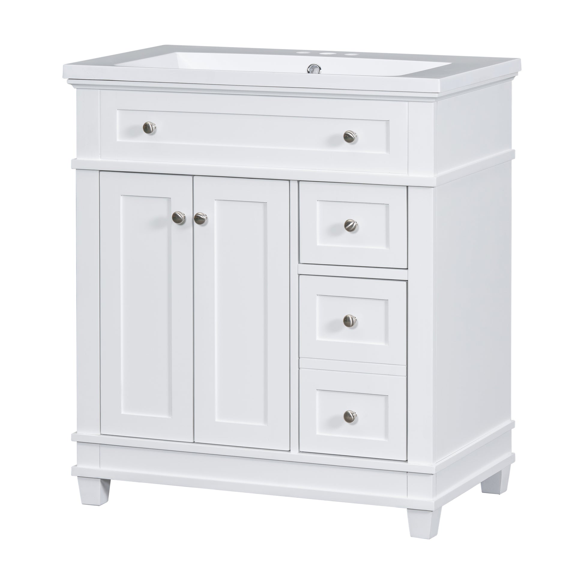 30" Bathroom Vanity Cabinet With Sink Combo Set, Undermount Resin Sink, Free Standing Vanity Set With 2 Drawers& Soft Closing Doors, Solid Wood Frame Bathroom Cabinet, White 2 White 2 1 Bathroom Freestanding Solid Wood Mdf Resin Painted