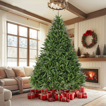 christmas trees with rubber branches 9Ft Artificial Christmas Tree, Premium Unlit Hinged Full Tree With 365