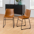 Industrial Faux Leather Dining Chairs, Set Of 2 Whiskey Brown Walnut Polyester Pu Leather