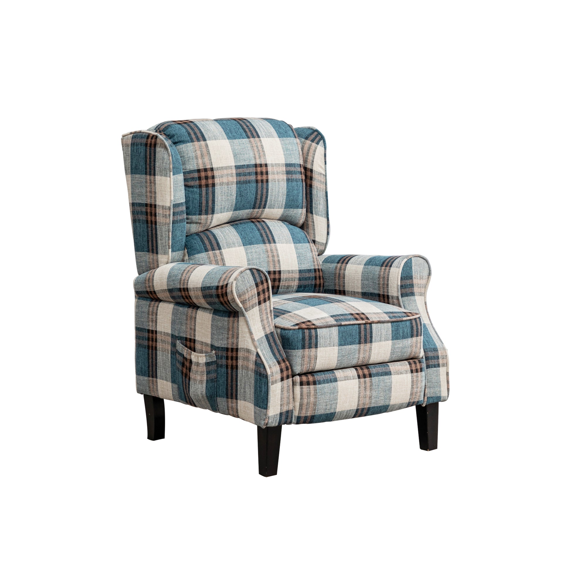 Vintage Armchair Sofa Comfortable Upholstered Leisure Chair Recliner Chair For Living Room Blue Check Blue Fabric 1 Seat