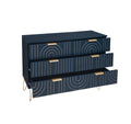 Modern 6 Drawer Dresser, Modern Dresser With Metal Handles, Storage Chest Of Drawer, Wide Dresser Drawer Organizers With Carving Design For Bedroom, Living Room, Hallway 5 Or More Drawers Dark Blue Modern Particle Board Mdf