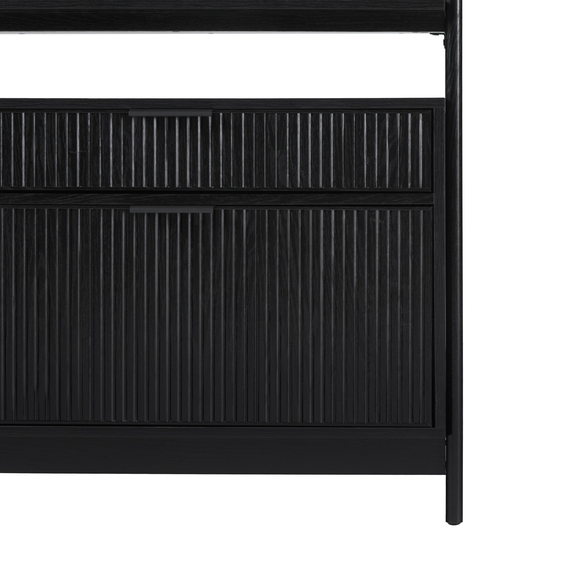 Transitional Wide Reeded Bookshelf With Drawers On Bottom Black Black Mdf Mdf