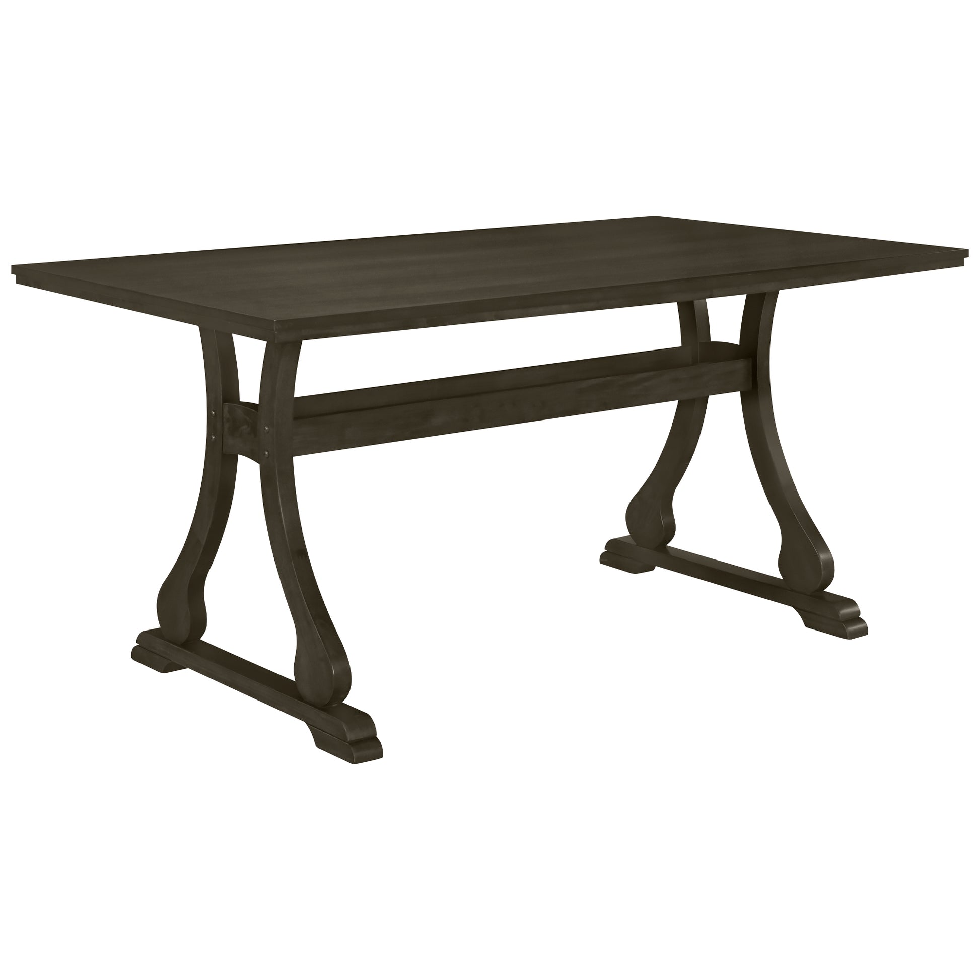 Retro 7 Piece Trestle Dining Table Set With Upholstered Dining Chairs, Smooth Dining Backs For Dining Room, Living Room, Kitchen, Gray Upholstered Chair Wood Gray Seats 6 Wood Dining Room Solid Wood Rubberwood Trestle Rectangular Foam Dining Table With