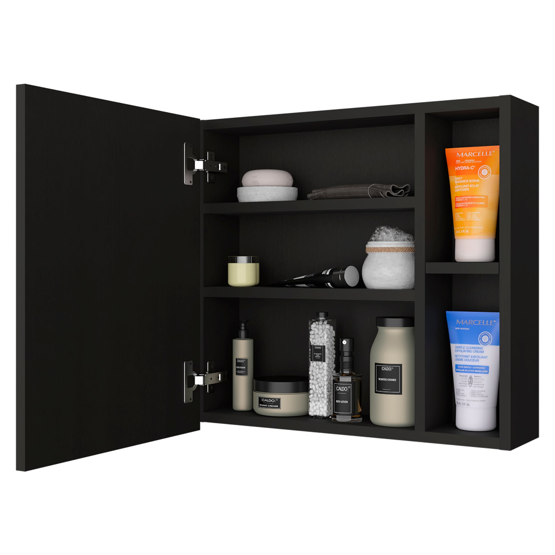 Medicine 18H" Single Door Cabinet, Two External Shelves, Three Interior Shelvesblack Black Particle Board Particle Board