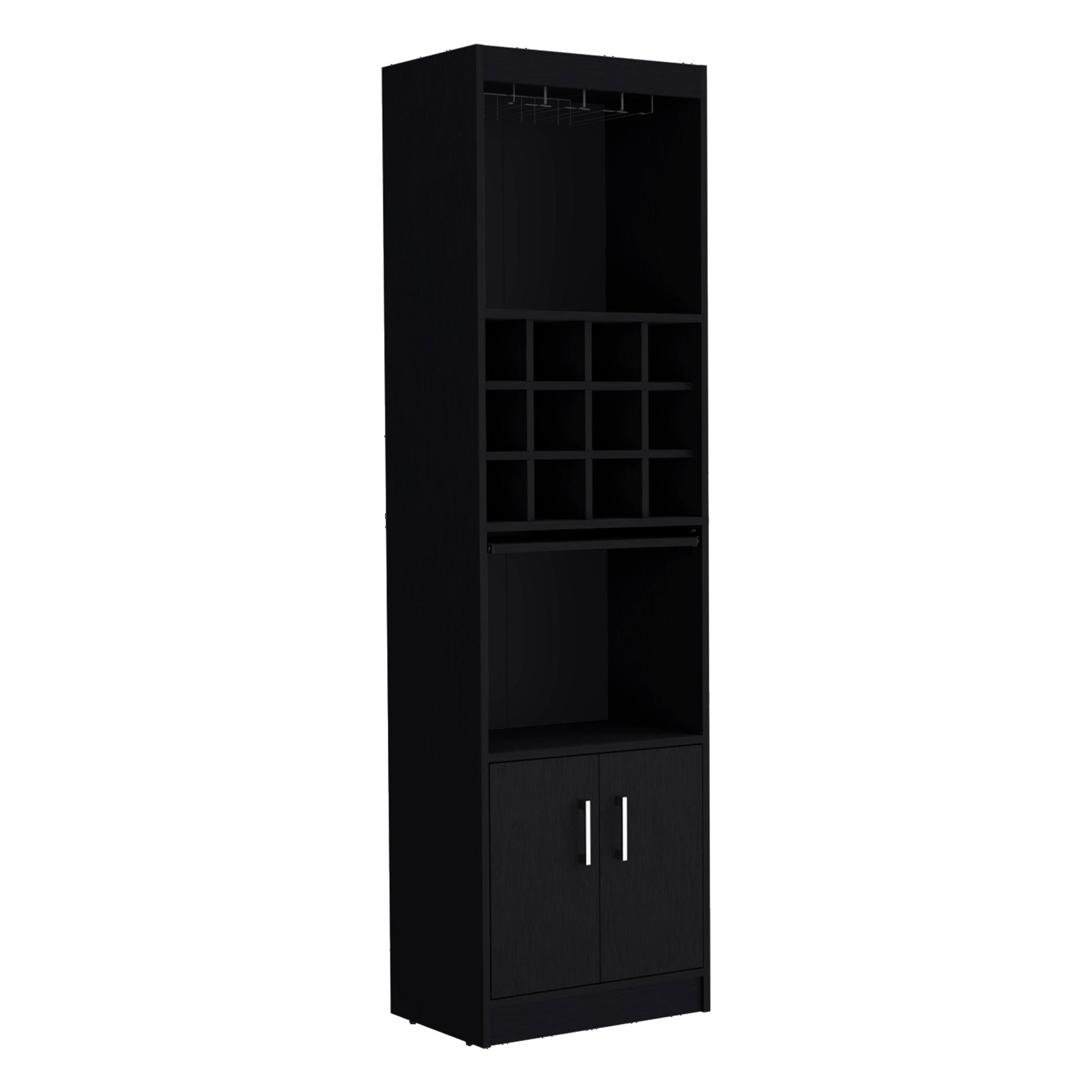 Pisek Bar Cabinet 5 Tier, Wine Cabinet, Liquor Cabinet, 12 Bottle Cubbies, 5 Shelves, Black Black Solid Wood Mdf Engineered Wood