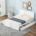 Queen Size Wooden Platform Bed With Four Storage Drawers And Support Legs, White Queen Antique White Pine