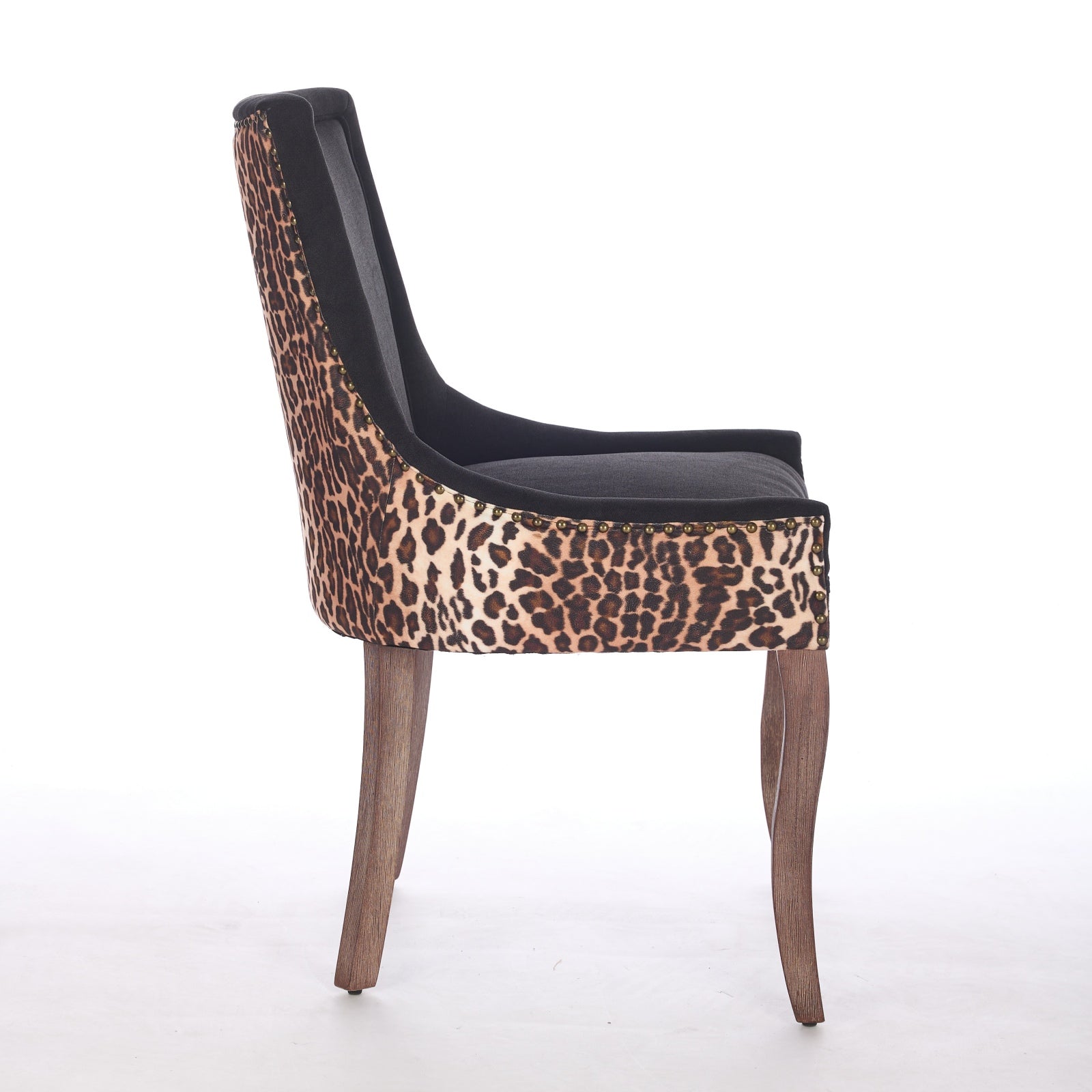 Ultra Side Dining Chair, Thickened Fabric Chairs With Neutrally Toned Solid Wood Legs, Bronze Nail Head, Set Of 2,Leopard Print Leopard Modern Dining Chairs Rubberwood Set Of 2 Foam Fabric