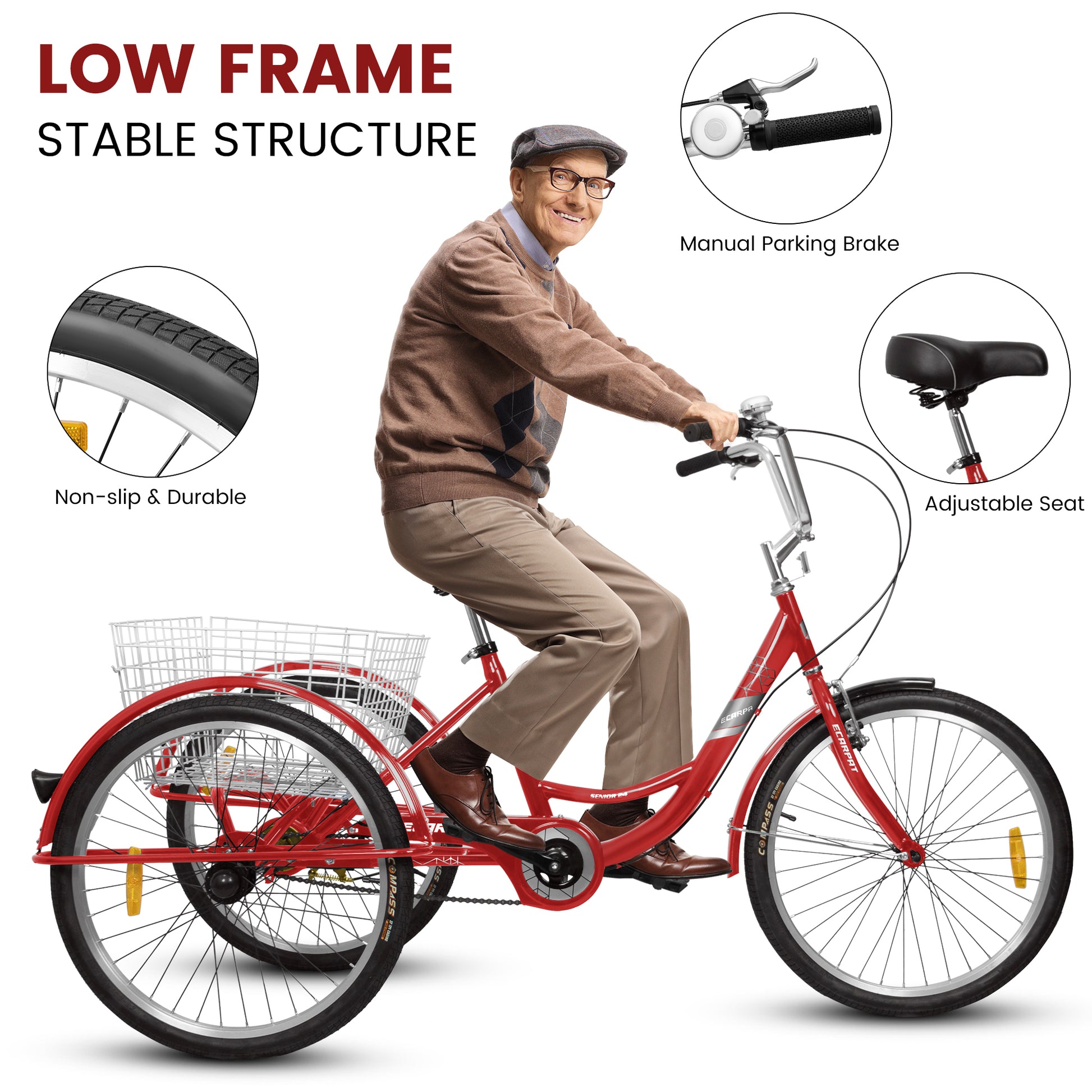 Adult Tricycles, 1 Speed Adult Trikes 24 Inch 3 Wheel Bikes, Three Whe Adult Tricycles, 1 Speed Adult Trikes 24 Inch 3 Wheel Bikes, Three Whe