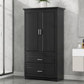 Tall Bathroom Storage Cabinet, Cabinet With Two Doors And Drawers, Adjustable Shelf, Mdf Board, Black Black Mdf