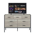 Wood Dresser With 7 Drawers, Wooden Storage Closet For Bedroom, Solid Clothes Cabinet With Sturdy Steel Frame, 48.58