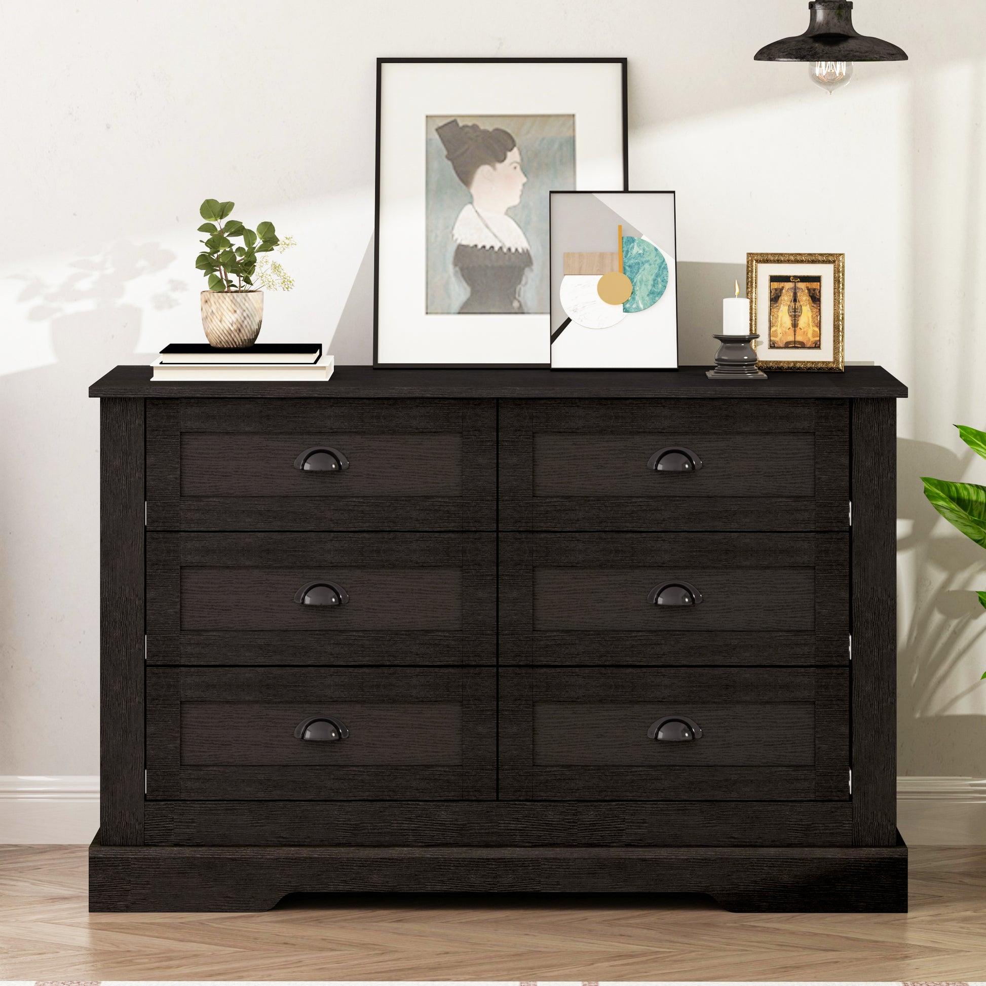 Drawer Dresser Cabinet,Sideboard,Bar Cabinet,Buffet Server Console,Table Storge Cabinets,Metal Handle In The Shape Of A Silver Shell,For Dining Room,Living Room,Bedroom,Kitchen Hallway,Color:Dark Gray 5 Or More Drawers Distressed Finish Dark Gray Drawers