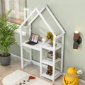 House Shaped Wooden Writing Desk,Kids Study Table,Bookshelf & Toy Storage,White Twin White American Design Pine