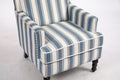 Upholstered Accent Chair, Vintage Armchair With Blue And White Striped Linen Fabric And Trim For Living Room Blue Cotton