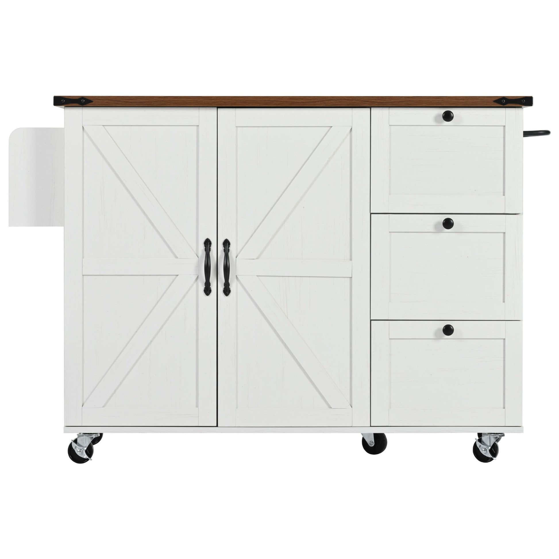 K&K 54.5" Farmhouse Kitchen Island With Power Outlet, Kitchen Storage Island With Internal Storage Rack, Drop Leaf, Spice Rack, Rolling Kitchen Cart On Wheels, For Home, Kitchen And Dining