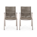 Outdoor Modern Aluminum Dining Chair With Rope Seat Set Of 2 , Silver And Taupe Taupe Aluminium