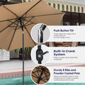 9Ft Outdoor Patio Umbrella With 8 Ribs, Table Umbrellas With Push Button Tilt Crank, Uv Protection Waterproof For Garden Deck Backyard Pool, Khaki Khaki Stainless Steel
