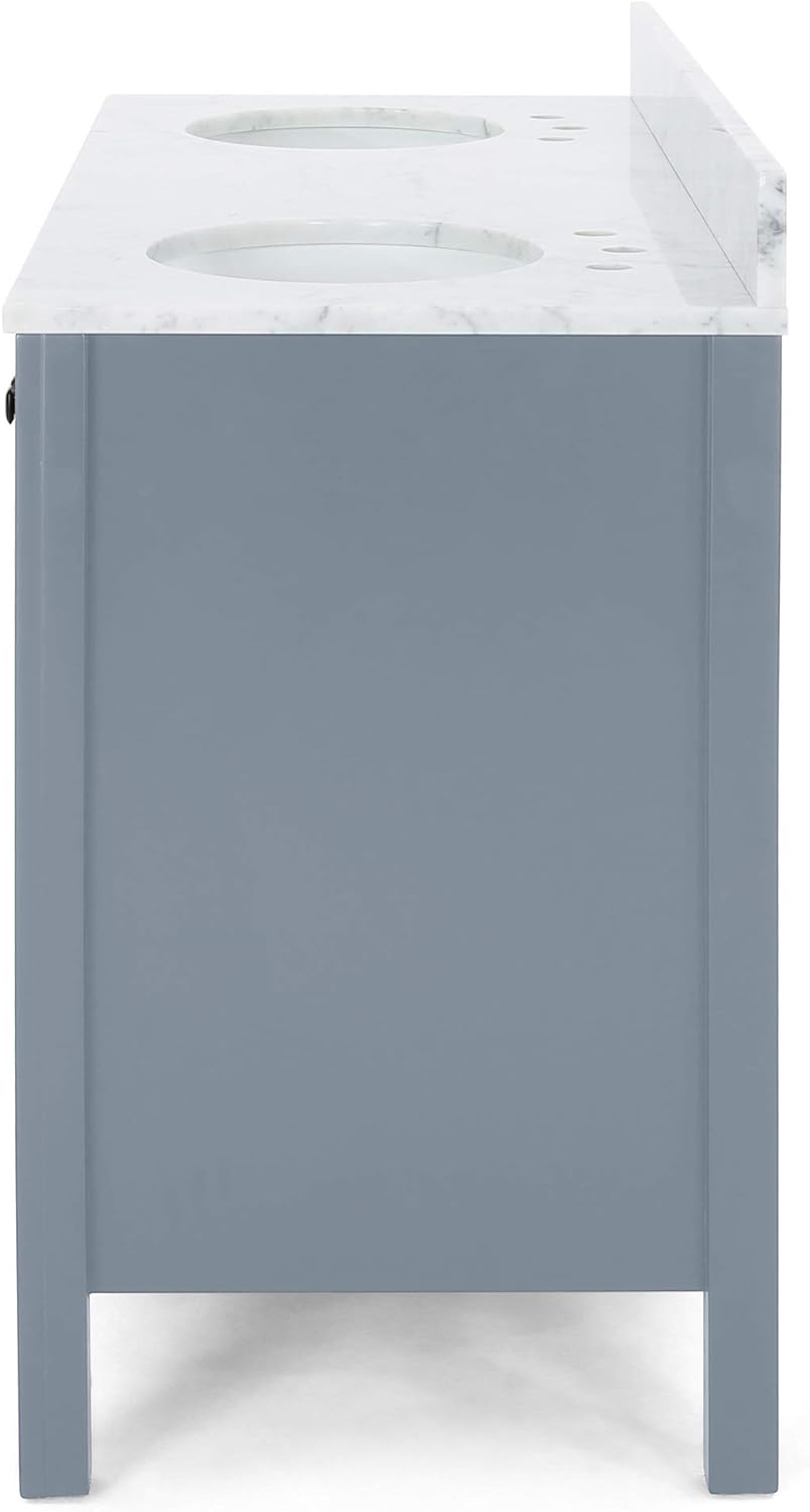 73'' Bathroom Vanity With Marble Top & Double Ceramic Sinks, 4 Doors, 6 Drawers, Grey Grey Plywood