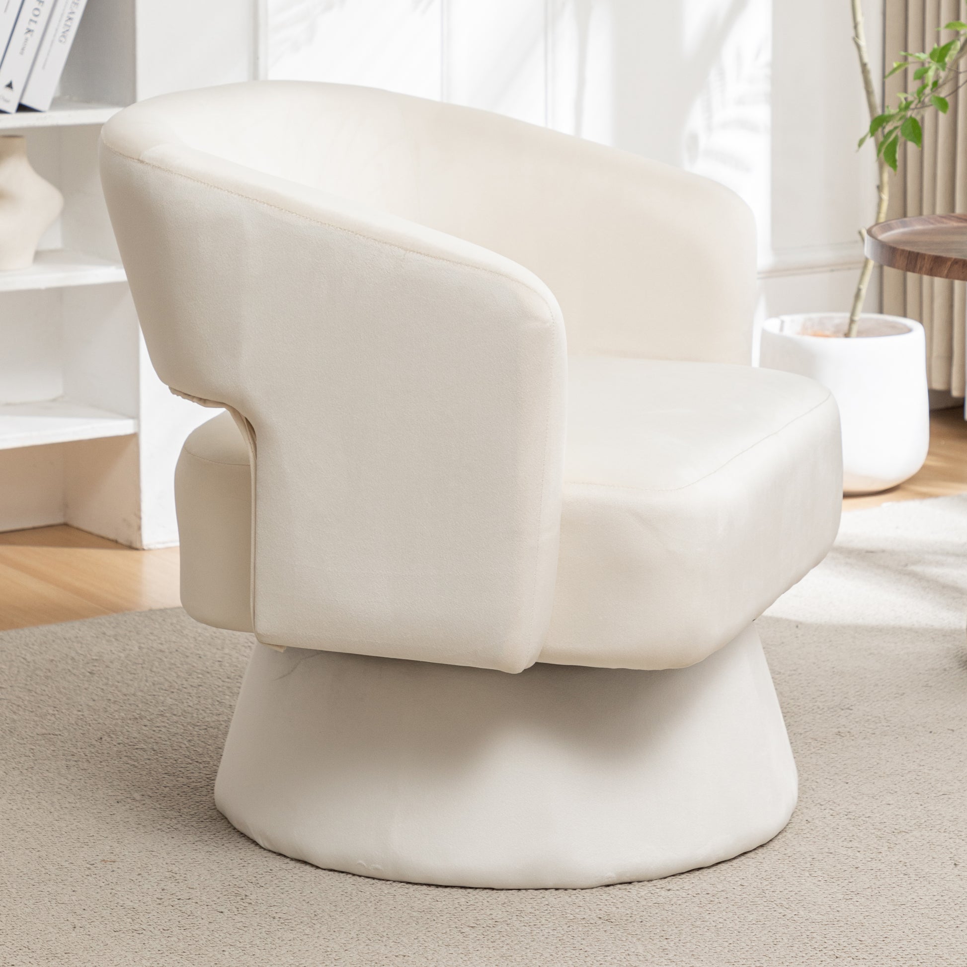 Swivel Barrel Chair, Velvet Accent Armchair 360 Degree Swivel Club Chair For Living Room Bedroom Reception Room White Foam Velvet