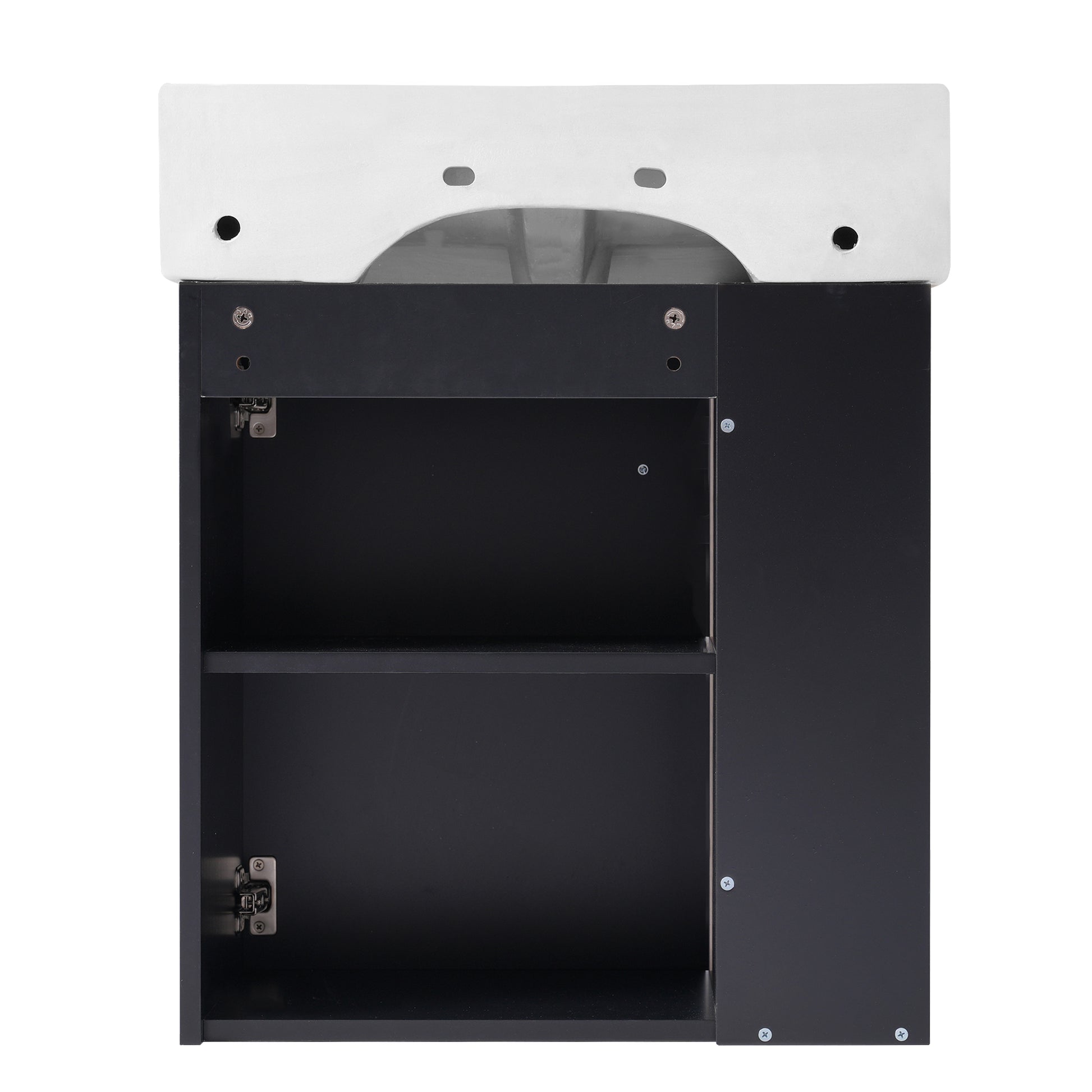 Video 21.6 Inch Modern Floating Bathroom Vanity With Ceramic Basin Perfect For Small Bathrooms, Left Side Storage Black Bathroom Ceramic Mdf