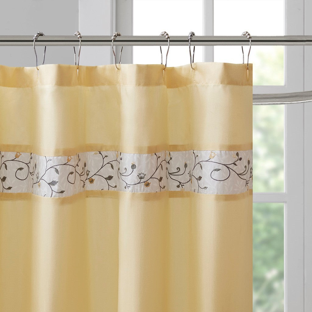 Faux Silk Embroidered Floral Shower Curtain Multicolor Polyester