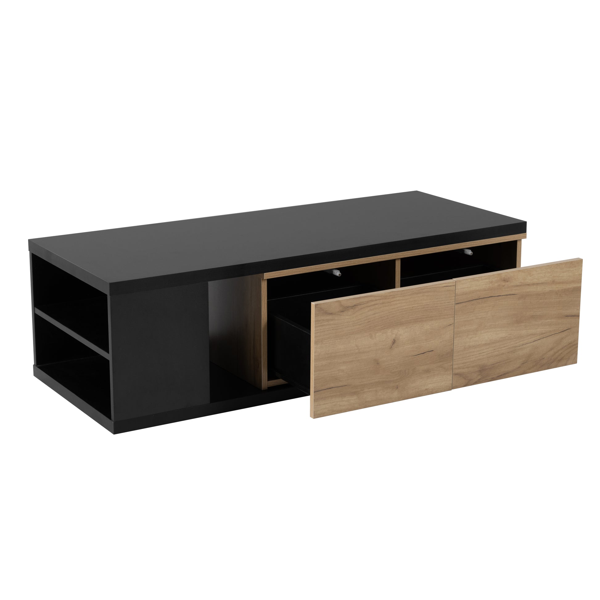 47.2'' 57''W Extendable Coffee Table With 2 Storage Drawers, Dual Tone Wood Center Table With Extendable Sliding Tabletop, Multi Functional Hidden Storage Sofa Table For Living Room, Black Black Primary Living Space Drawers Rectangular Particle Board Mdf