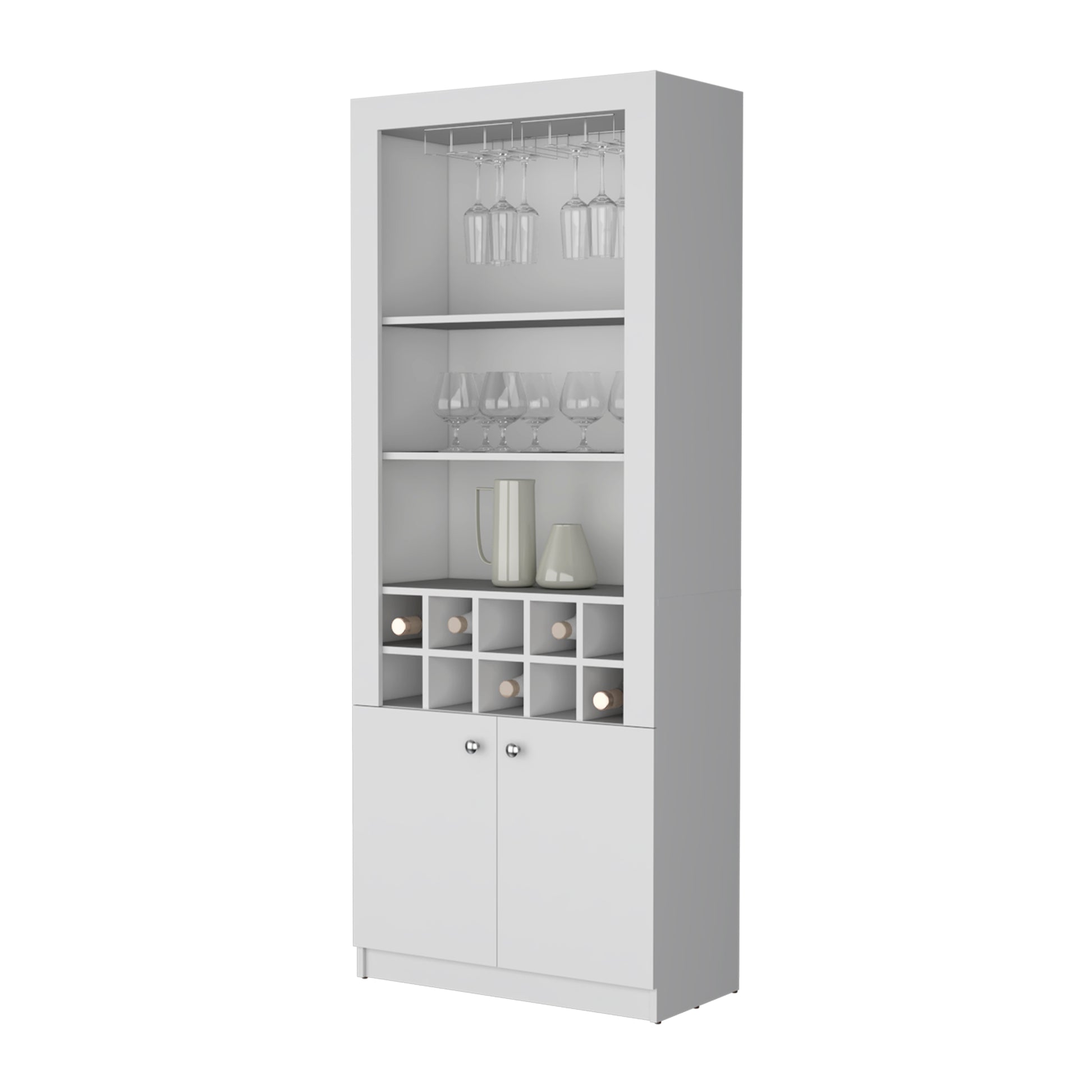 Cr Bar Cabinet, With Wine Storage And Thre Shelves Freestanding 5 Or More Spaces White Primary Living Space Open Storage Space Contemporary Particle Board Engineered Wood