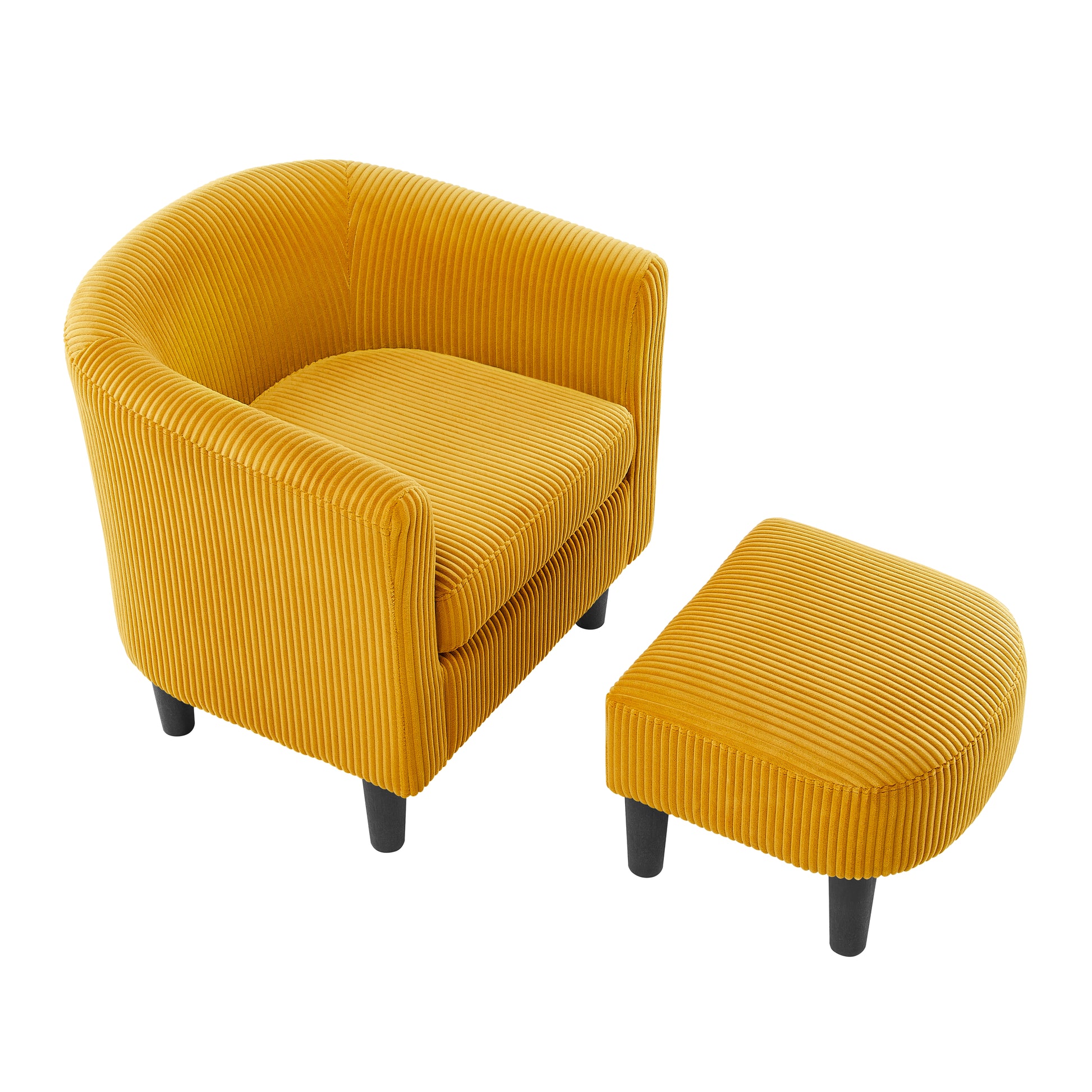 Modern Accent Chair,Upholstered Arm Chair Corduroy Single Sofa Chair With Ottoman Foot Rest Comfy Armchair For Living Room Bedroom And Office,Yellow Yellow Corduroy