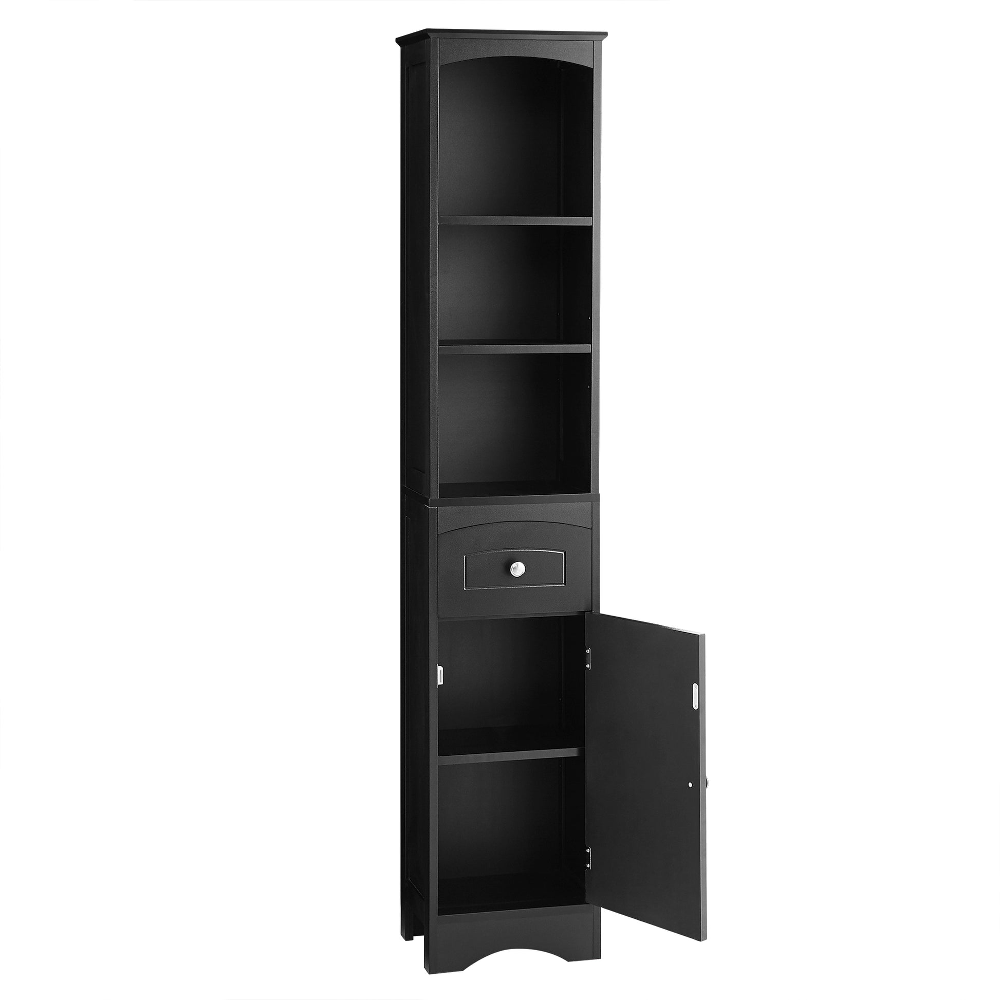 Tall Bathroom Cabinet, Freestanding Storage Cabinet With Drawer, Mdf Board, Adjustable Shelf, Black Black Mdf