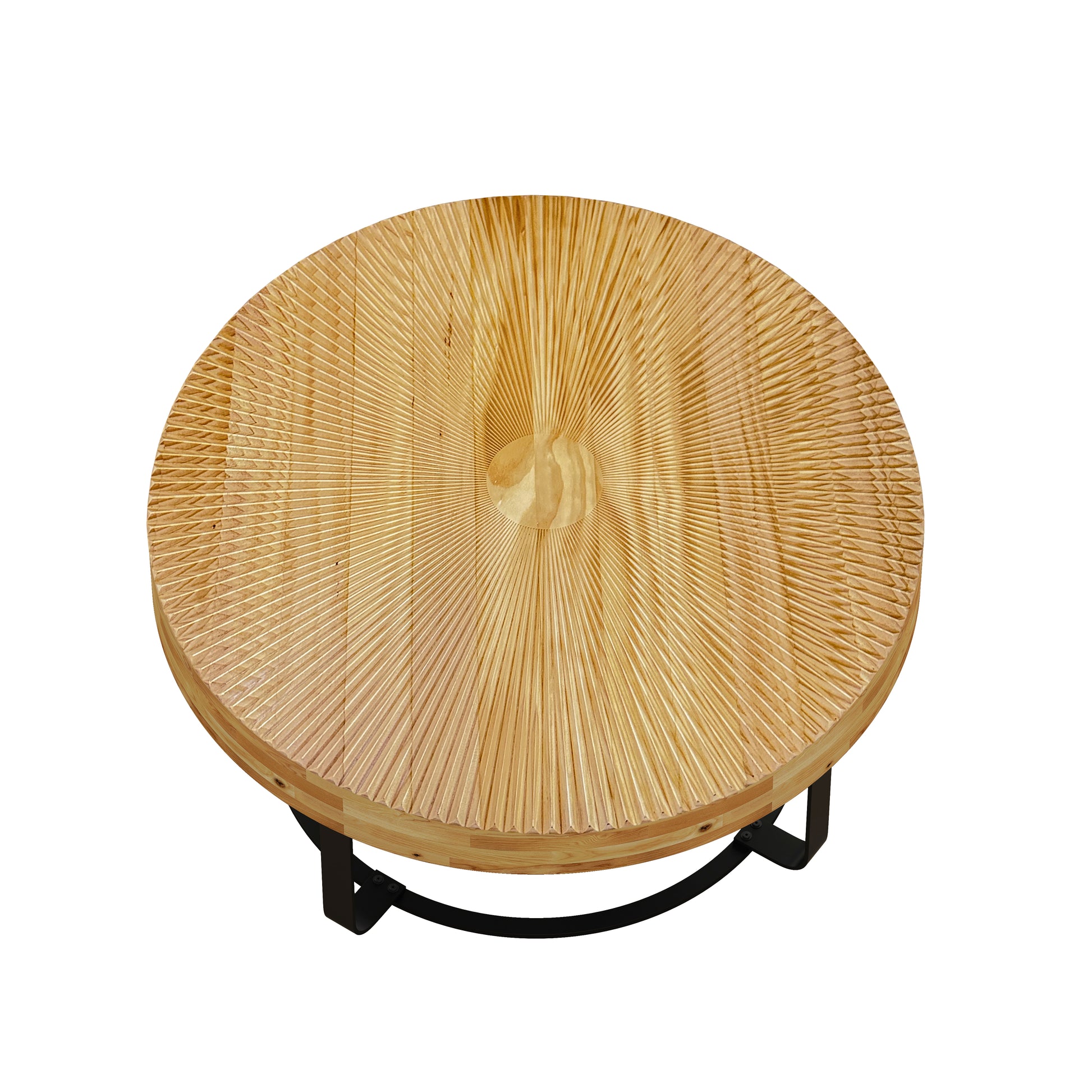 Modern Round Coffee Table Wooden Carving Pattern Coffee Table With Metal Legs For Living Room Reception Room Office ,Black Natural Black Pine