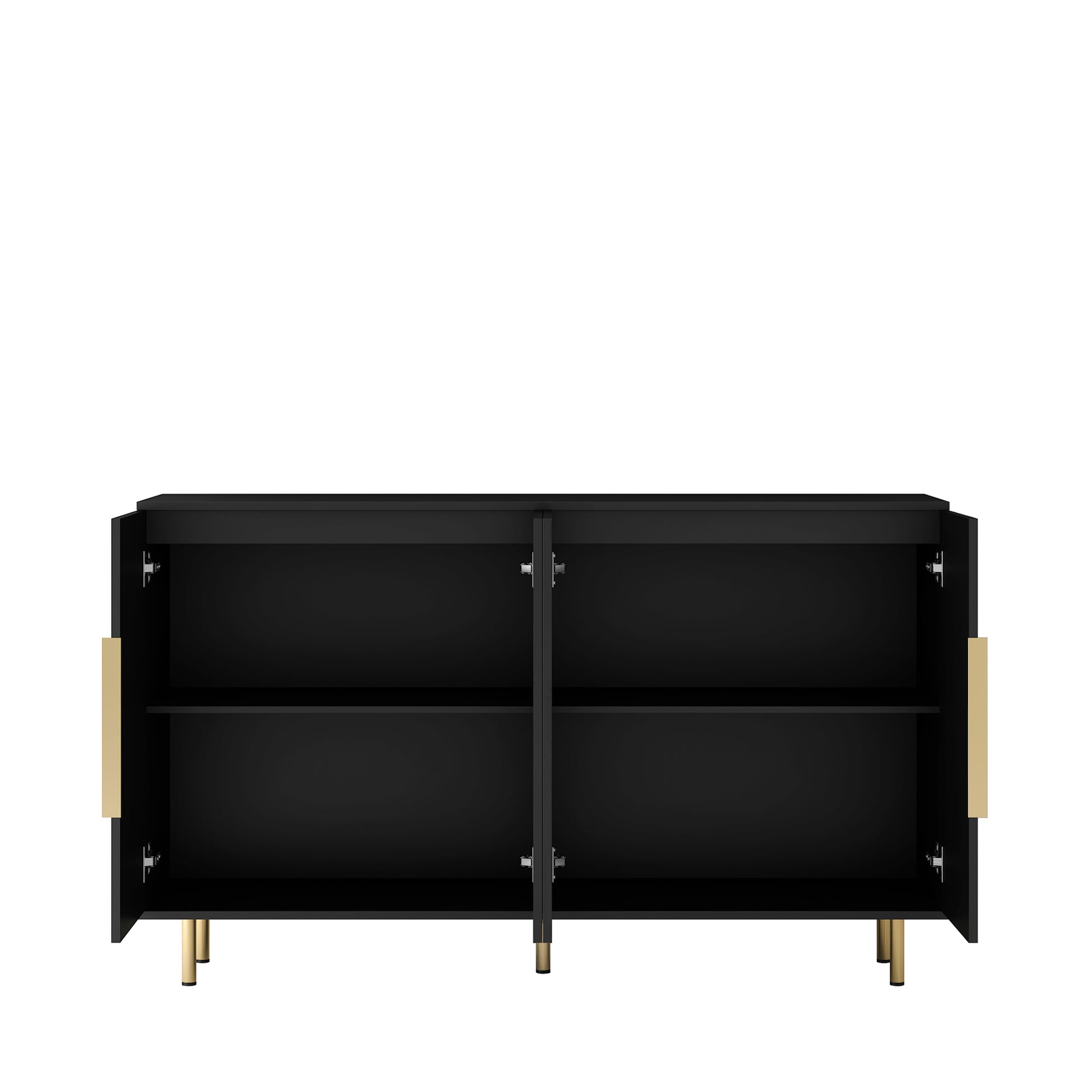 Black Modern Buffet Cabinet With Storage, Fluted Sideboard Large Buffet With Adjustable Shelves, Credenza, Accent Cabinet Console Table Black Mdf