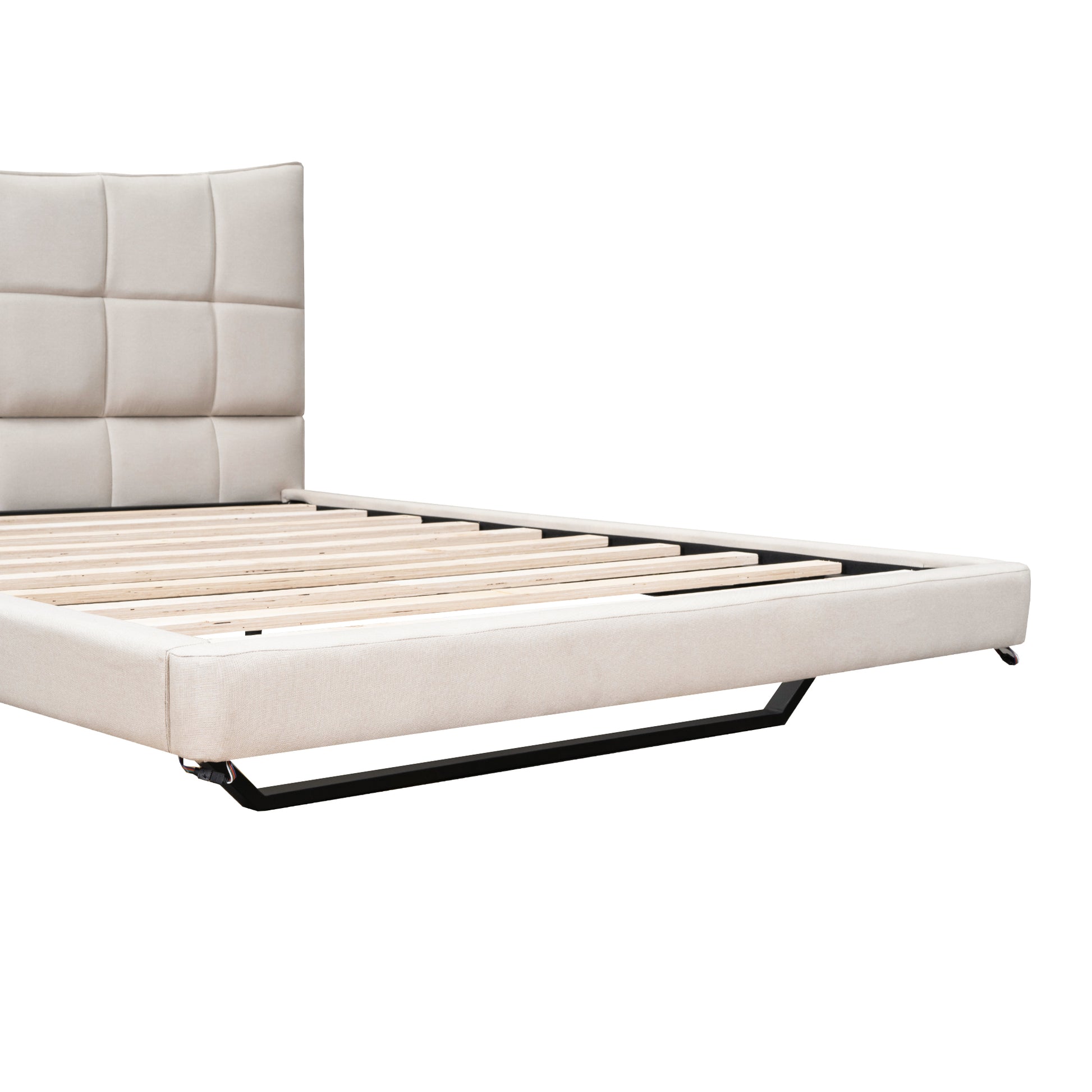Full Size Upholstered Platform Bed With Led Lights,Usb Ports And Outlets,Linen Fabric,Beige Full Beige Wood Metal