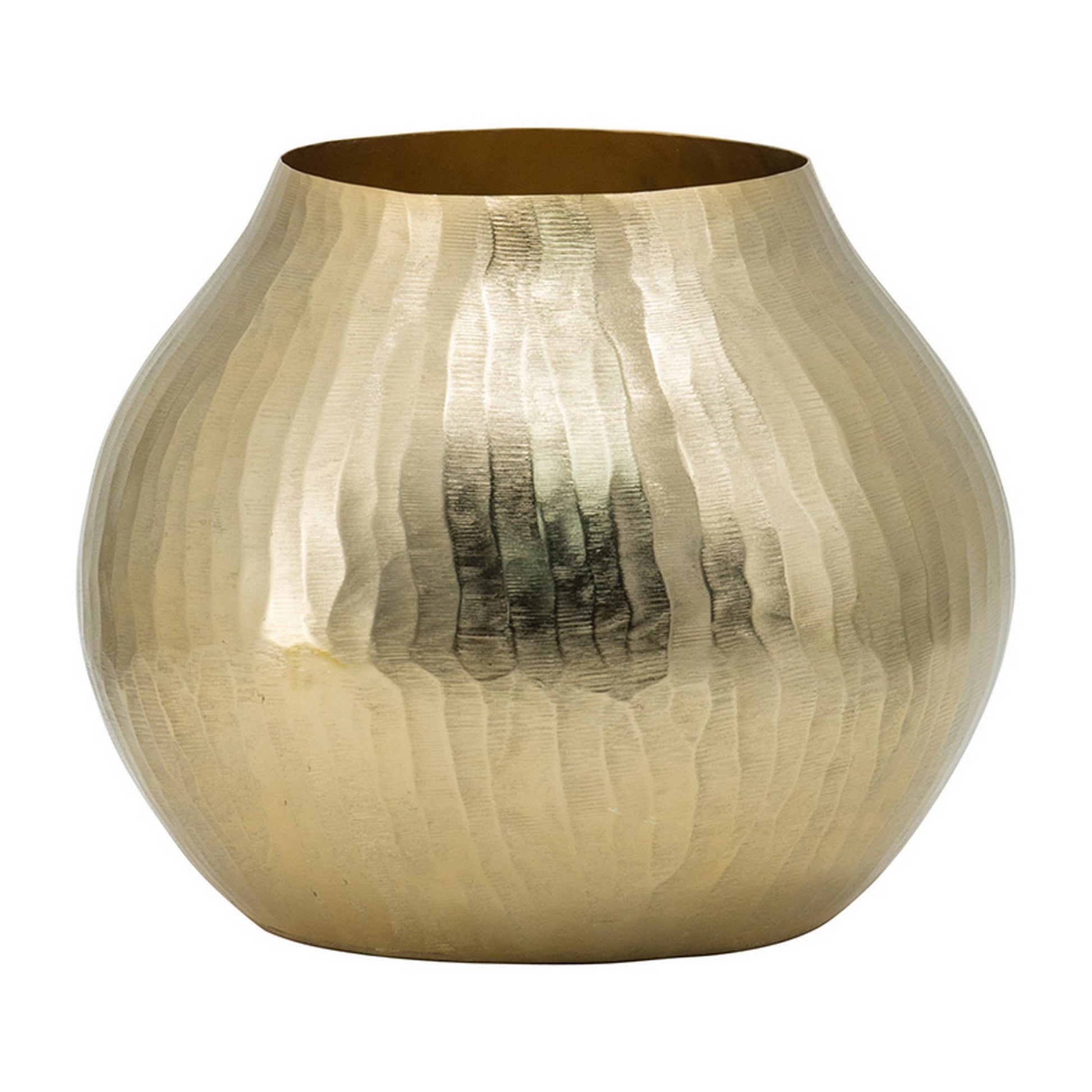 Kria 11 Inch Modern Curved Vase, Hammered Texture, Gold Aluminum Finish Gold Aluminum