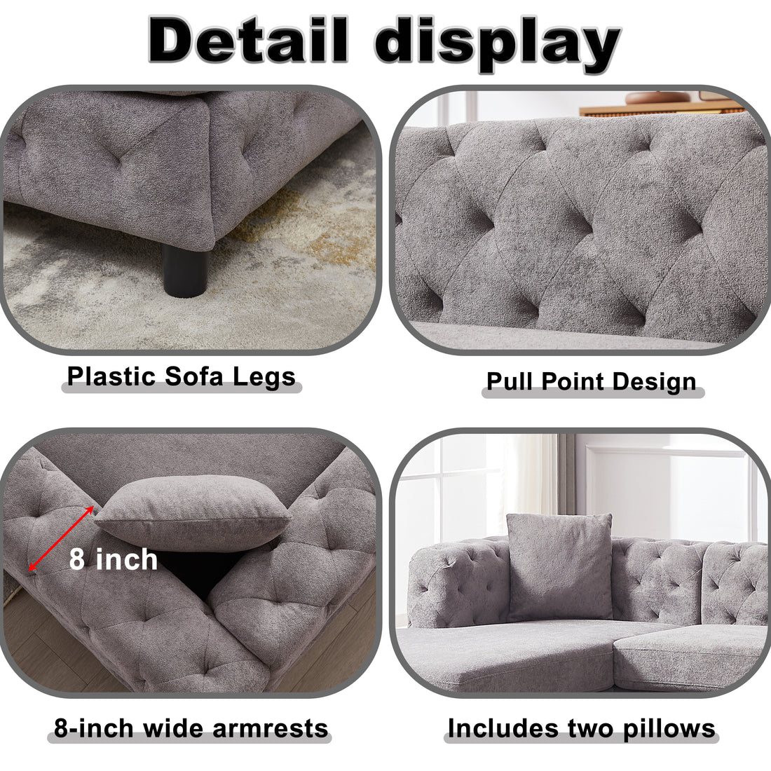 126 Inch Modern Style Chenille Three Piece Sofa, Pull Point Design U Shaped Sofa Two Chaise Longue Seats, Two Pillows And Plastic Feet, Suitable For Living Room, Bedroom, Lounge And Projection Room