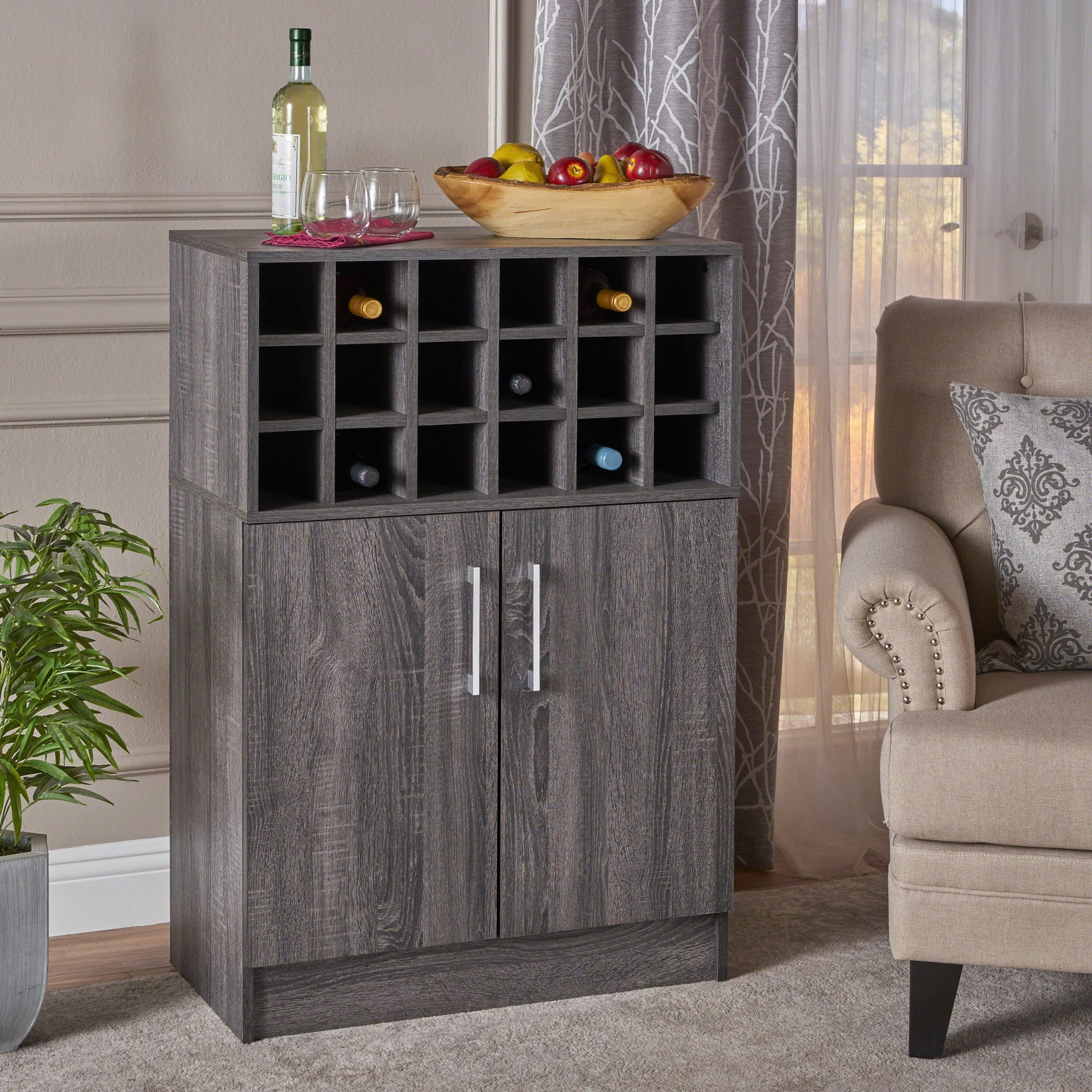 Wine & Bar Cabinet Grey Particle Board