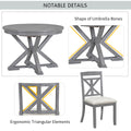 5 Piece Retro Functional Dining Table Set Extendable Round Table And 4 Upholstered Chairs For Dining Room And Living Room Grey Grey Solid Wood