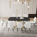 Large modern minimalist rectangular dining table with black+gold-glass+metal