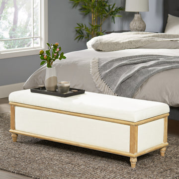 Osgood White Storage Ottoman White Wood Fabric