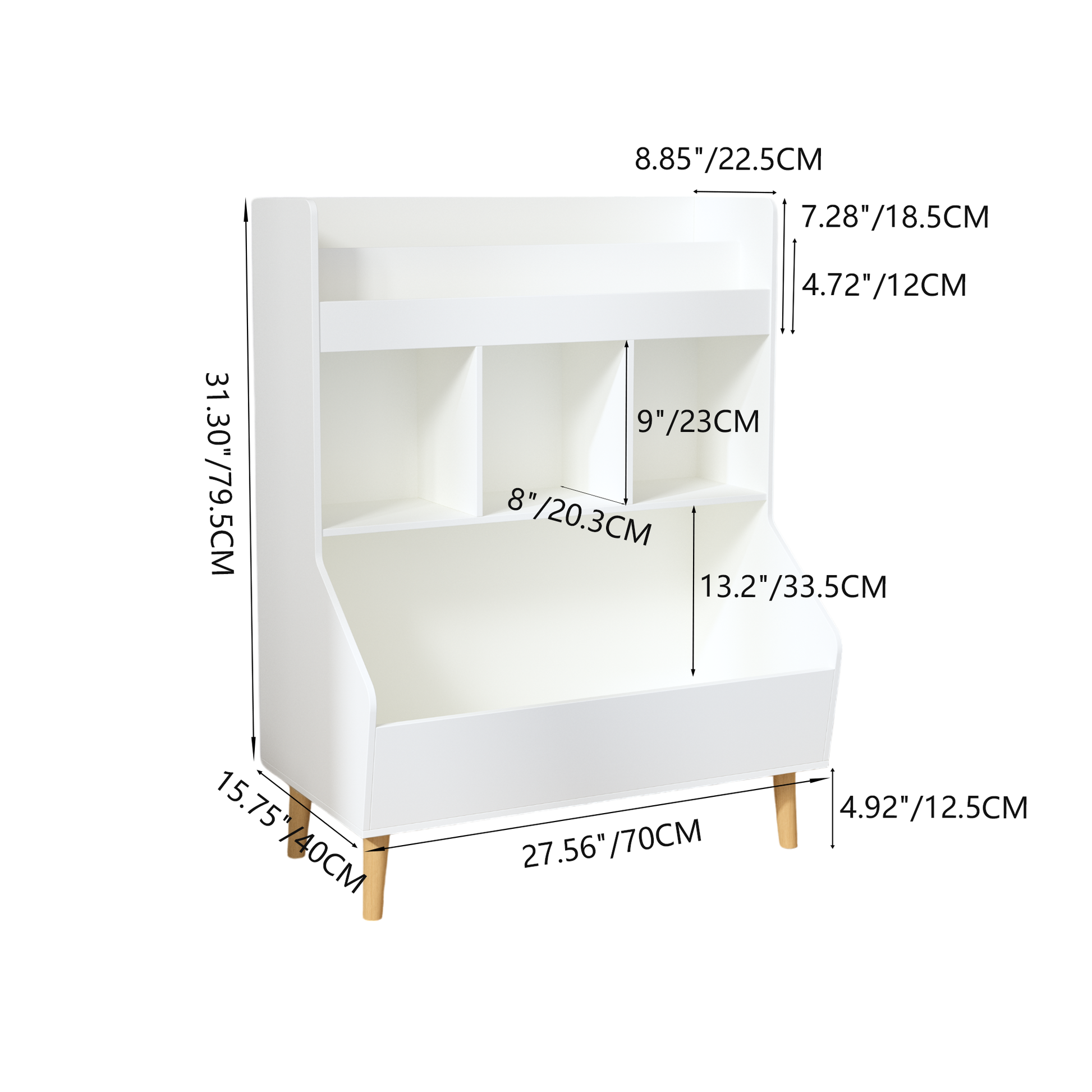 Toy Storage Organizer, Kids Bookshelf And Toy Storage With Legs, Multifunctional Storage Organizer, Children Bookcase For Kids Room, Living Room, Nursery,White White Solid Wood Mdf