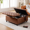 35 Inch Extra Large Storage Ottoman Coffee Table With Lift Top,Faux Leather Ottoman For Living Room,Bedroom Brown Bedroom Leather Wood Fabric