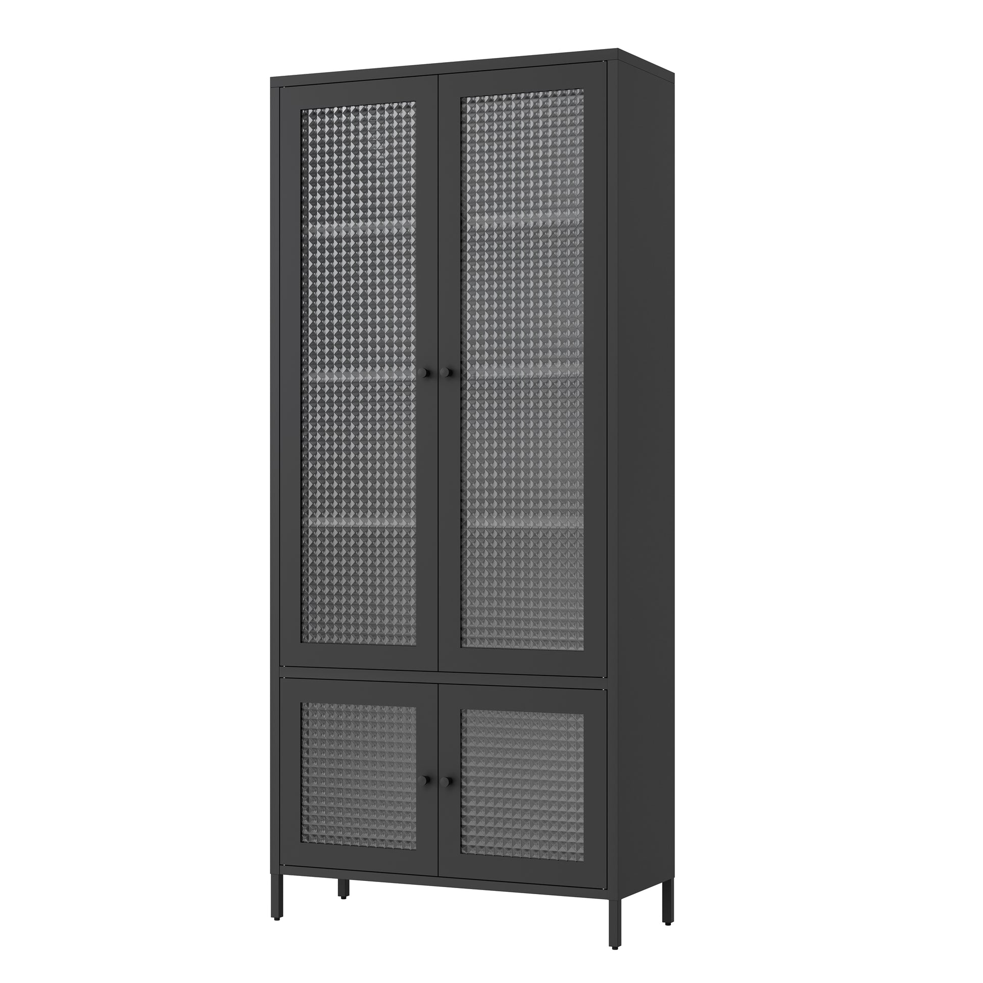 Large Metal Storage Cabinet Display Cabinet With 4 Glass Doors 5 Shelves Side Cabinet Bookcase Freestanding Cabinet For Bedroom Living Room Pantry Home Office Black, Waffle Grids Tempered Glass Freestanding 5 Or More Spaces Black Office Glass Doors