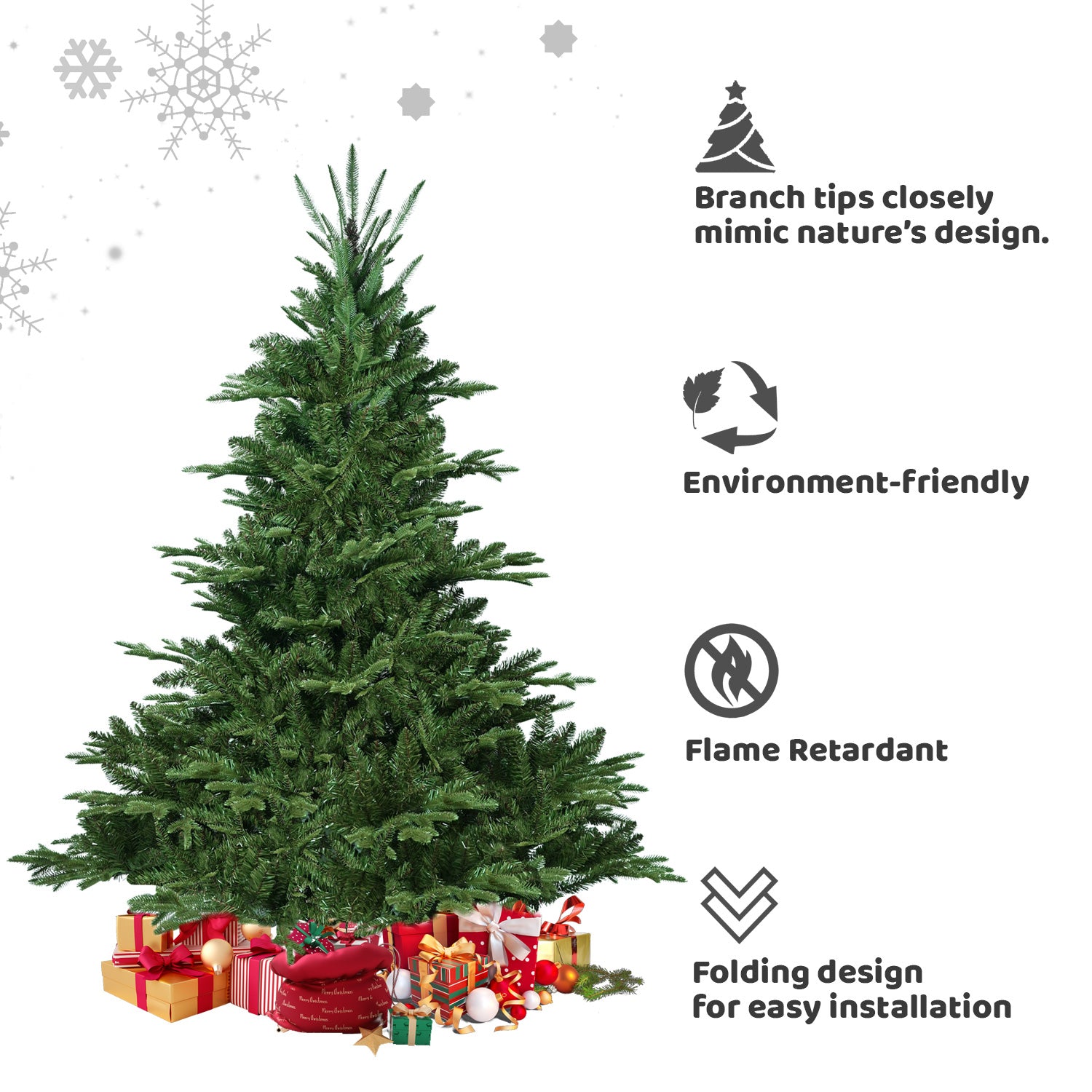 9Ft Christmas Tree Simulate Nature Advanced Materials Premium Hinged Spruce Artificial Douglas Firs Tree, Christmas Holiday Party Atmosphere Decoration Year Celebration Pe Pvc Xmas Tree Green