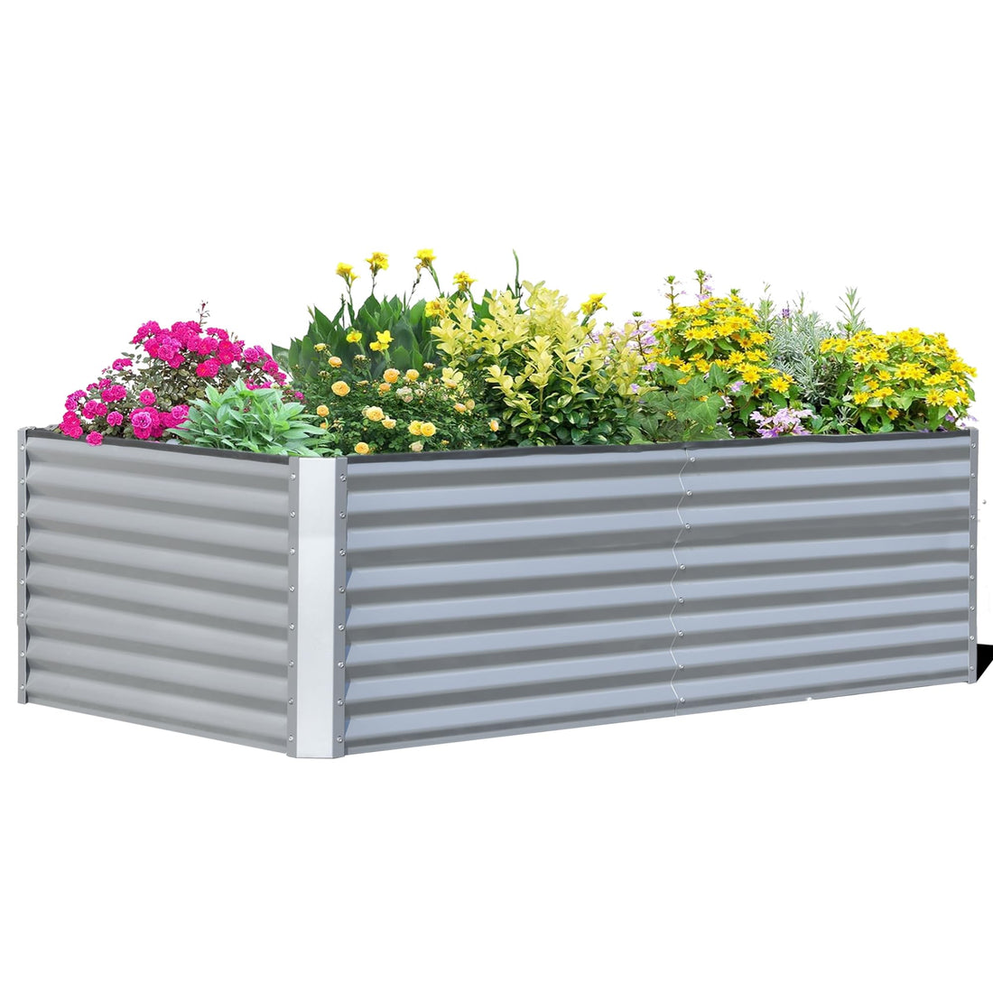 8X4X2 Ft Galvanized Raised Garden Bed, Outdoor Planter Garden Boxes Large Metal Planter Box For Gardening Vegetables Fruits Flowers,Silver Silver Garden & Outdoor Steel