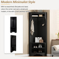 Minimalist Corner Hall Tree With Shoe Bench, Versatile Entryway Coat Rack With 4 Hooks, Corner Cabinet With Adjustable Shelf For Hallway, Living Room, Black, 29.5''W*71.6''H Black Particle Board