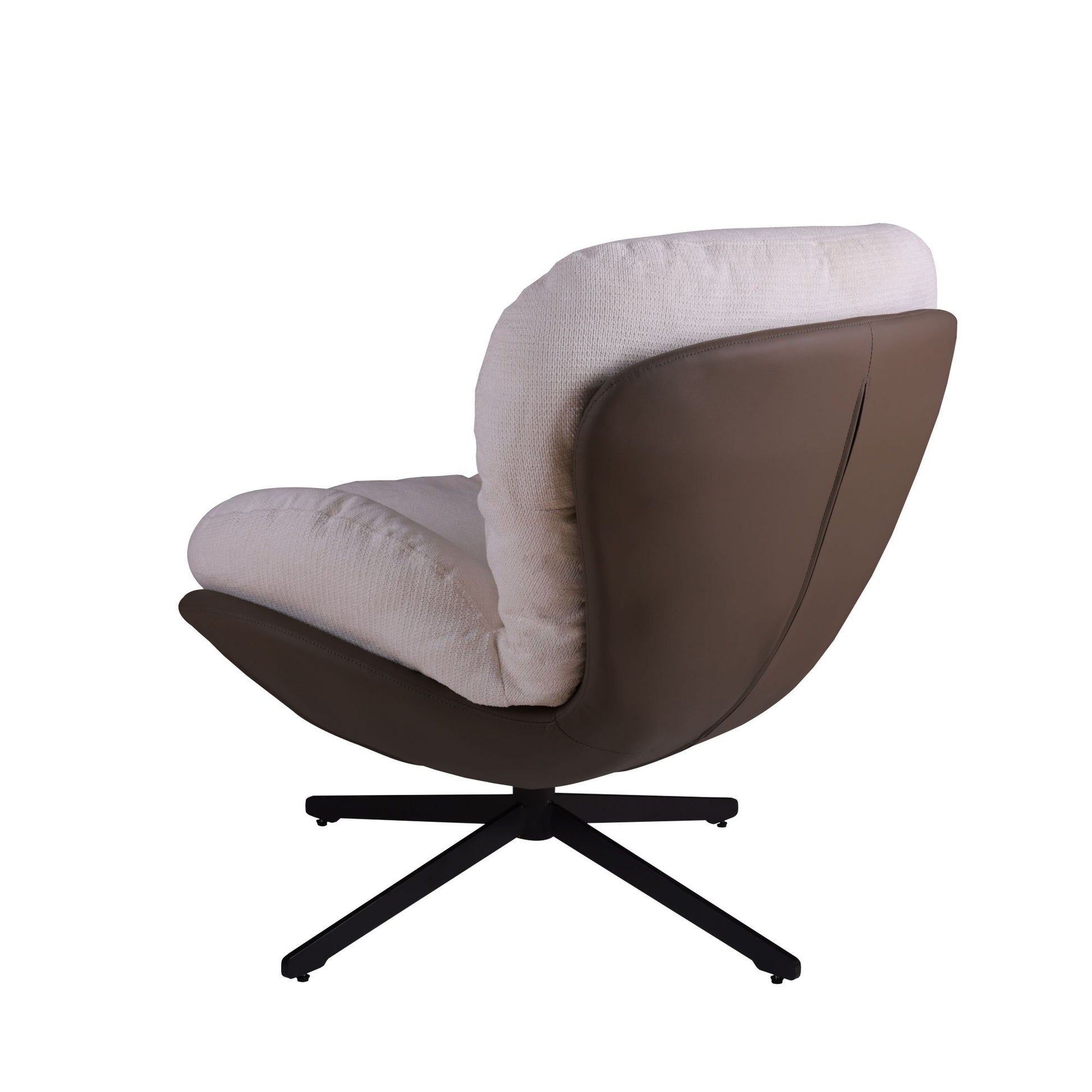 360 Swivel Accent Chair, Modern Chenille Lounge Chair With Faux Leather And Black Metal Base Frame, Comfortable Reading Chair For Small Spaces, Living Room, Bedroom, Reading Corner, Office White Brown White Brown Primary Living Space Art