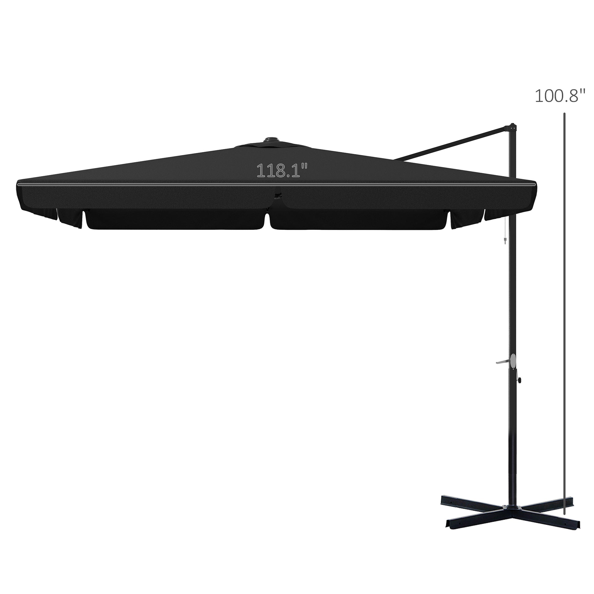 Outsunny 10' Cantilever Patio Umbrella, Square Offset Umbrella With Tilt, Crank, Cross Base, Aluminum Pole And Air Vent, Hanging Umbrella For Garden, Pool, Backyard, Gray Gray Aluminum