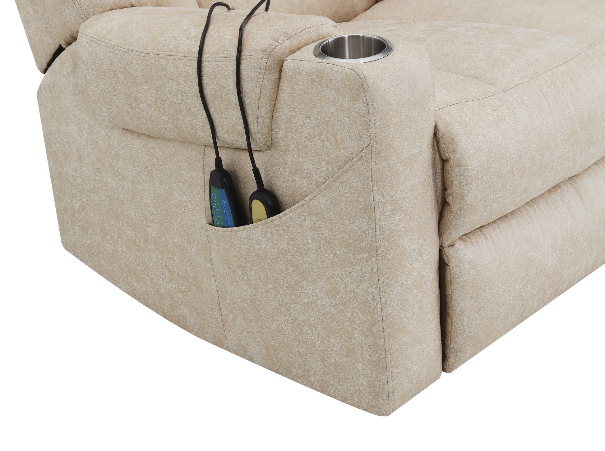 Nairi Power Recliner W Lift, Heating & Massage, Light Gray Leather Aire Lv02995 Light Gray Upholstered