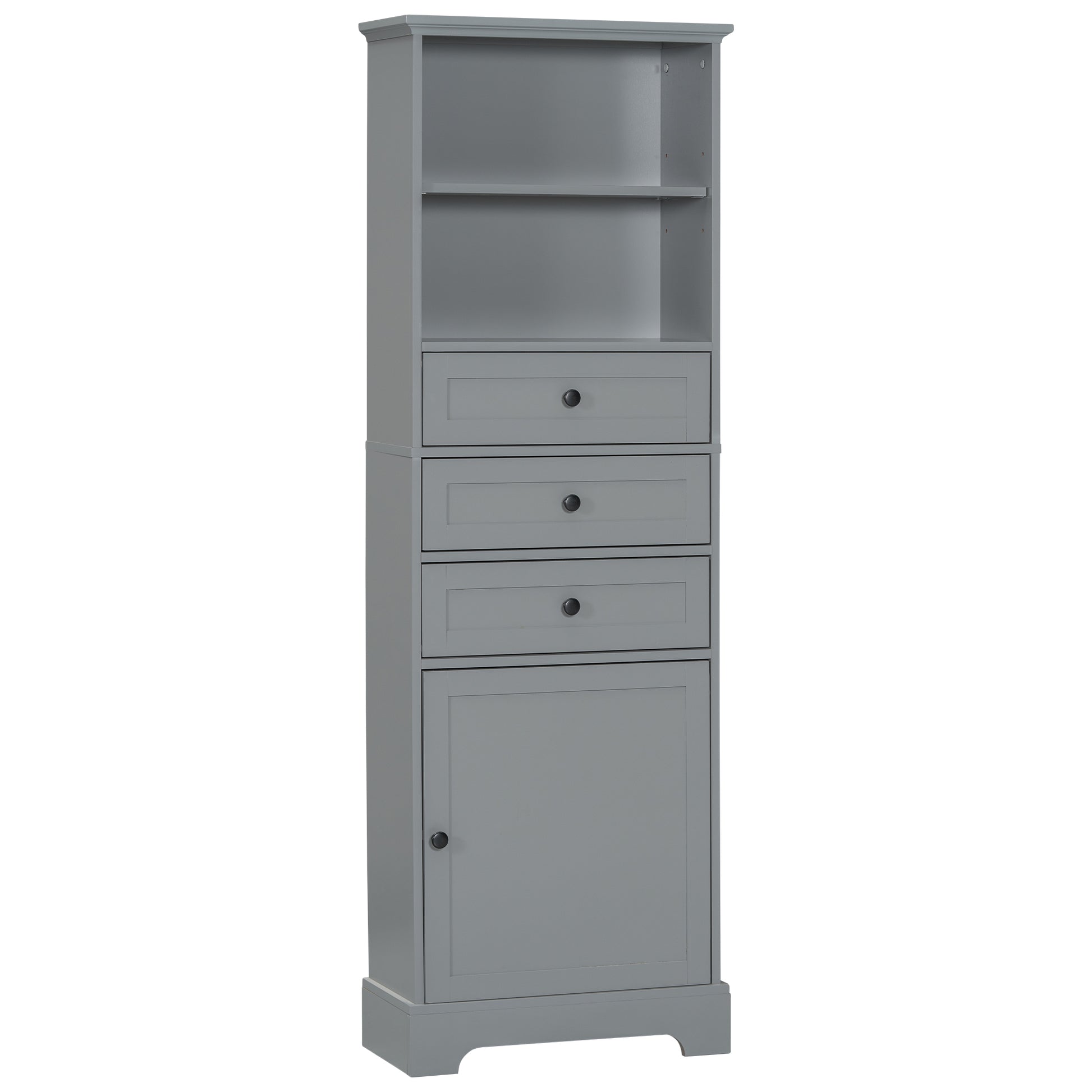 Gray Tall Storage Cabinet With 3 Drawers And Adjustable Shelves For Bathroom, Study, Office And Interior, Mdf Board With Painted Finish Gray Mdf