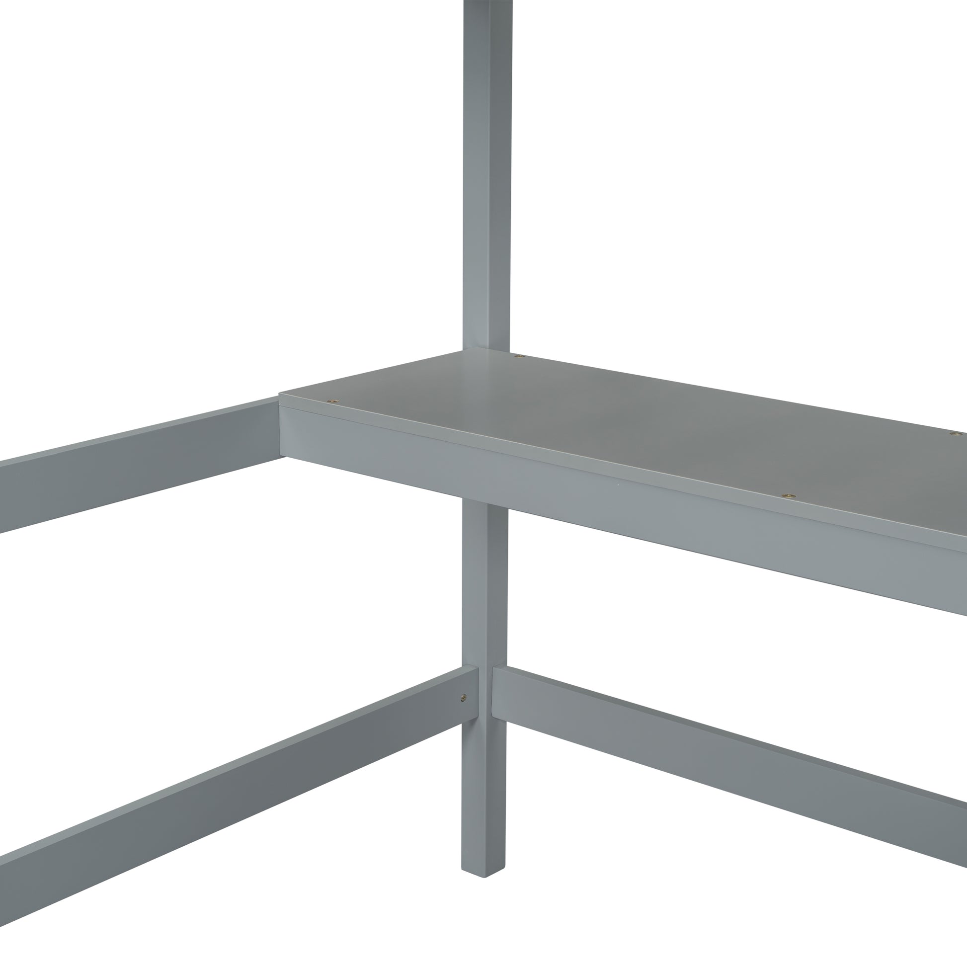 Full Size High Loft Bed With Built In Desk, Ladder Platform, Ladders, Guardrails ,Grey Full Grey Bedroom American Design Pine